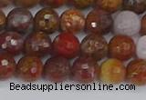 CAG9846 15.5 inches 6mm faceted round red moss agate beads