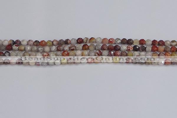 CAG9860 15.5 inches 4mm faceted round Mexican crazy lace agate beads