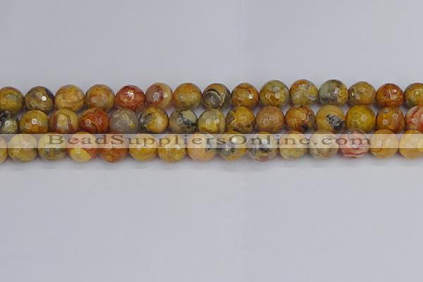 CAG9871 15.5 inches 10mm faceted round yellow crazy lace agate beads