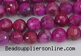 CAG9875 15.5 inches 4mm faceted round fuchsia crazy lace agate beads