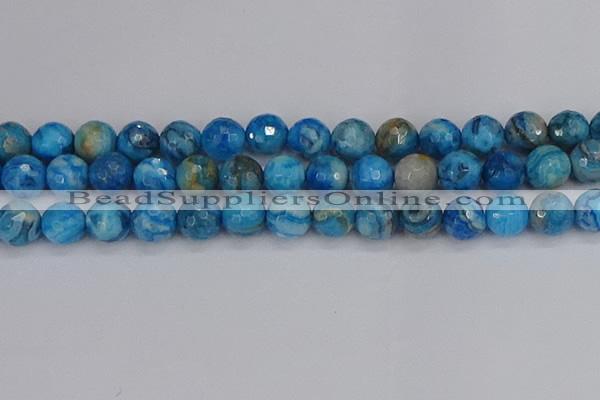 CAG9886 15.5 inches 12mm faceted round blue crazy lace agate beads