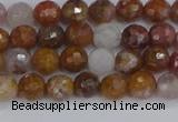 CAG9910 15.5 inches 4mm faceted round red moss agate beads