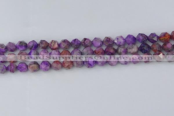 CAG9946 15.5 inches 8mm faceted nuggets purple crazy lace agate beads