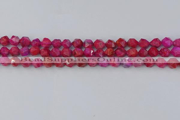 CAG9952 15.5 inches 8mm faceted nuggets fuchsia crazy lace agate beads