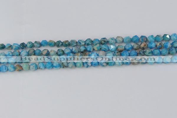 CAG9957 15.5 inches 6mm faceted nuggets blue crazy lace agate beads