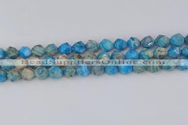 CAG9959 15.5 inches 10mm faceted nuggets blue crazy lace agate beads