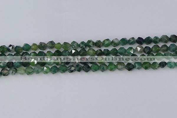 CAG9969 15.5 inches 6mm faceted nuggets moss agate beads