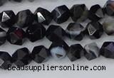 CAG9981 15.5 inches 6mm faceted nuggets black line agate beads