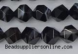 CAG9982 15.5 inches 8mm faceted nuggets black line agate beads