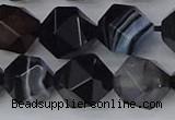 CAG9984 15.5 inches 12mm faceted nuggets black line agate beads