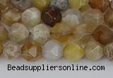 CAG9993 15.5 inches 6mm faceted nuggets ocean fossil agate beads