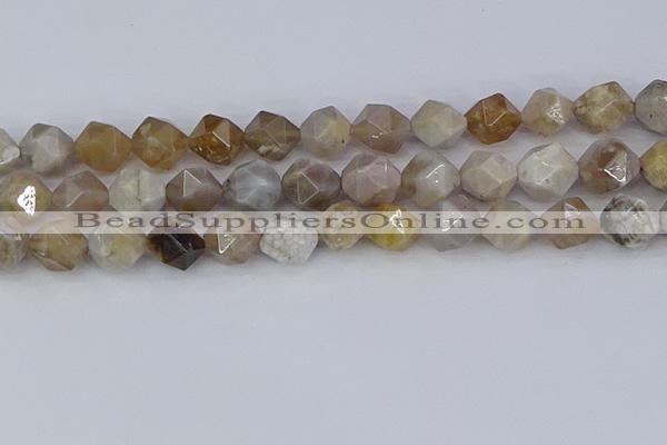 CAG9996 15.5 inches 12mm faceted nuggets ocean fossil agate beads