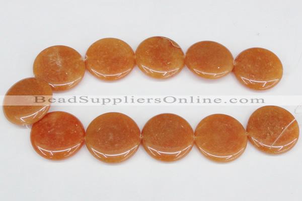 CAJ169 15.5 inches 35mm flat round red aventurine jade beads