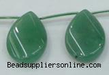 CAJ62 Top-drilled 22*30mm twisted teadrop green aventurine jade beads