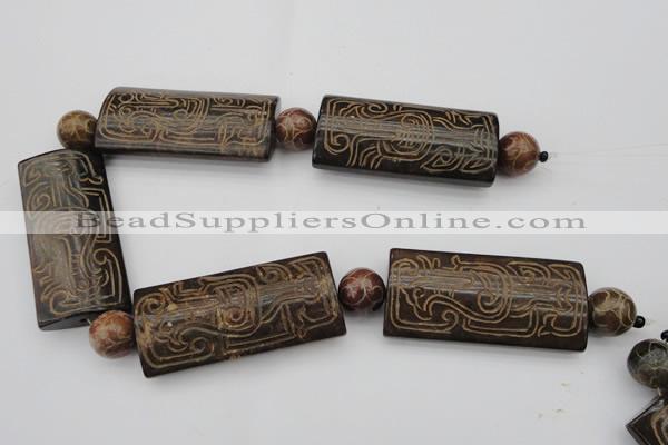 CAL12 14.5 inches 28*60mm carved rectangle agalmatolite beads