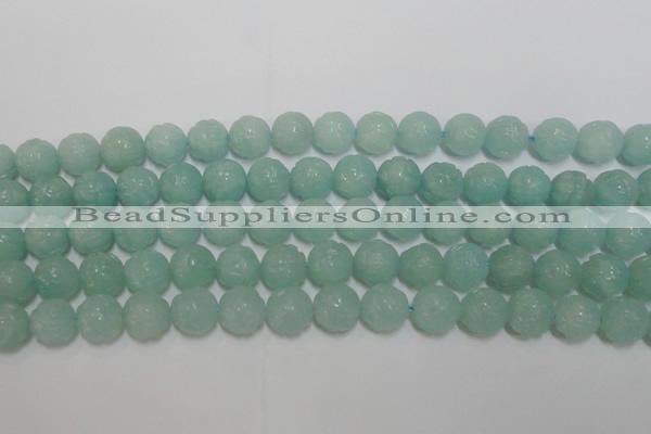 CAM1123 15.5 inches 10mm carved round amazonite beads wholesale