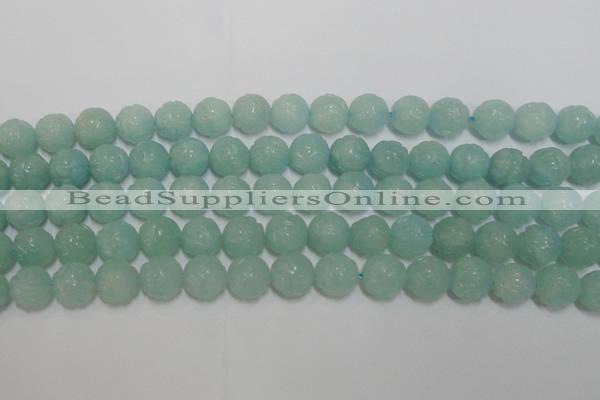 CAM1124 15.5 inches 12mm carved round amazonite beads wholesale