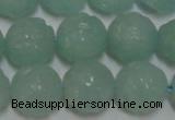 CAM1125 15.5 inches 14mm carved round amazonite beads wholesale