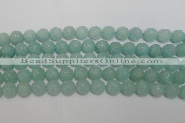 CAM1125 15.5 inches 14mm carved round amazonite beads wholesale