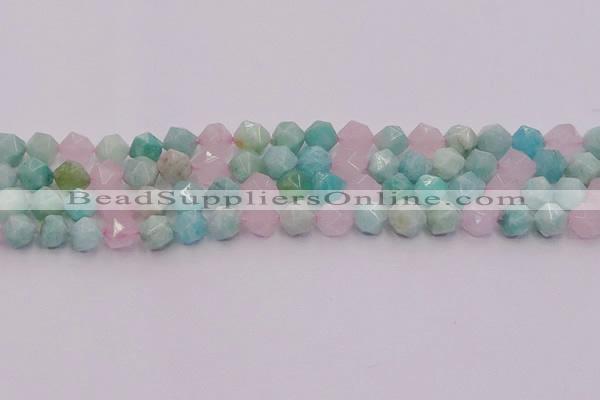 CAM1443 15.5 inches 10mm faceted nuggets amazonite & rose quartz beads