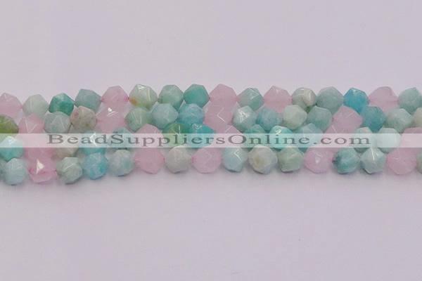 CAM1444 15.5 inches 12mm faceted nuggets amazonite & rose quartz beads