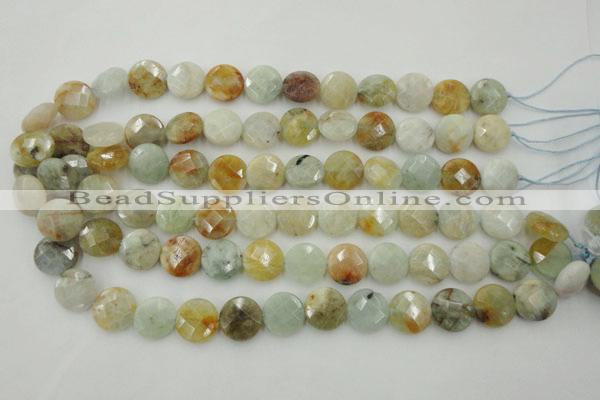 CAQ368 15.5 inches 15mm faceted coin natural aquamarine beads