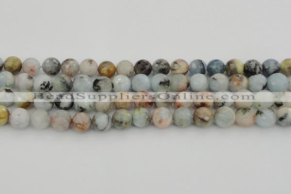 CAQ423 15.5 inches 12mm faceted round natural aquamarine beads