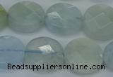 CAQ570 15.5 inches 11mm faceted coin natural aquamarine beads