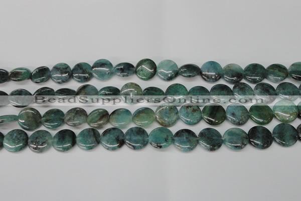 CAQ620 15.5 inches 14mm flat round aquamarine gemstone beads