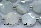 CAQ966 15 inches 10mm faceted coin aquamarine beads