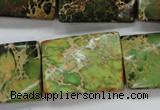 CAT142 18*25mm twisted rectangle dyed natural aqua terra jasper beads