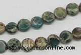 CAT5007 15.5 inches 8mm flat round natural aqua terra jasper beads