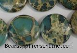 CAT5032 15.5 inches 22mm flat round natural aqua terra jasper beads