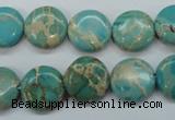 CAT84 15.5 inches 14mm flat round dyed natural aqua terra jasper beads