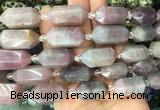 CBBS09 15 inches 11*25mm - 14*28mm hexahedral prism rose quartz beads