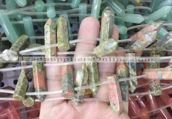 CBBS100 15 inches 8*30mm - 8*32mm hexahedral prism unakite beads