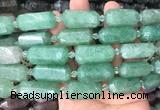 CBBS11 15 inches 11*25mm - 14*28mm hexahedral prism green strawberry quartz beads