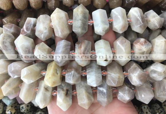 CBBS49 15 inches 12*25mm - 14*28mm hexahedral prism moonstone beads