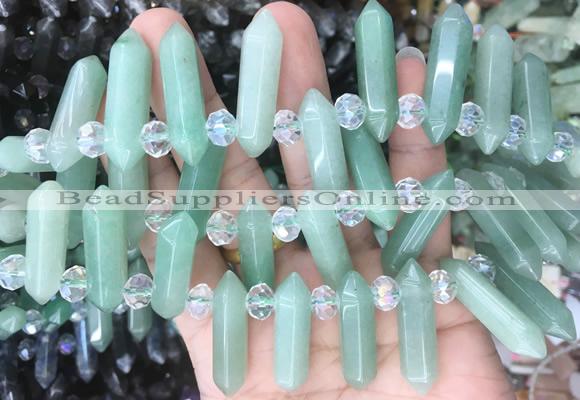 CBBS56 15 inches 8*30mm - 9*33mm hexahedral prism green aventurine beads