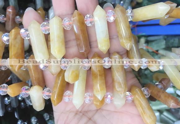 CBBS57 15 inches 8*30mm - 9*33mm hexahedral prism yellow aventurine beads