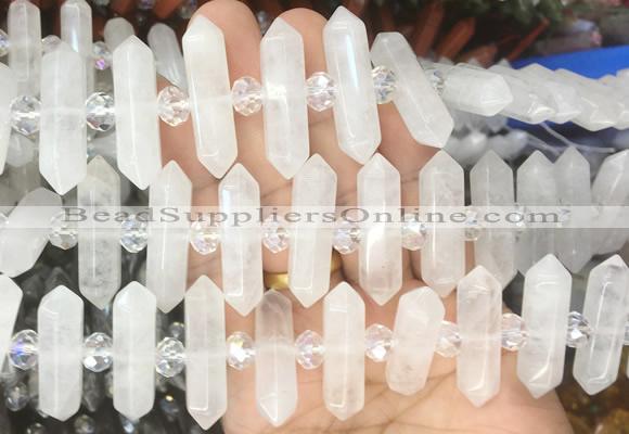 CBBS68 15 inches 8*30mm - 9*33mm hexahedral prism white crystal beads