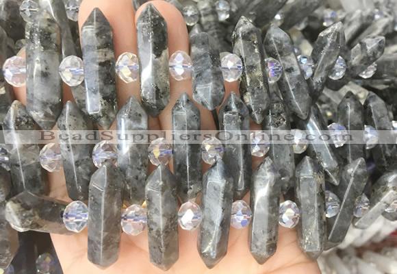 CBBS73 15 inches 8*30mm - 9*33mm hexahedral prism black labradorite beads