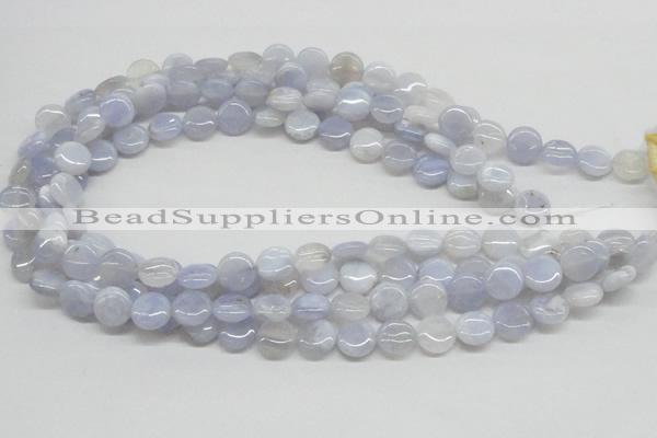 CBC12 15.5 inches 12mm flat round blue chalcedony beads wholesale