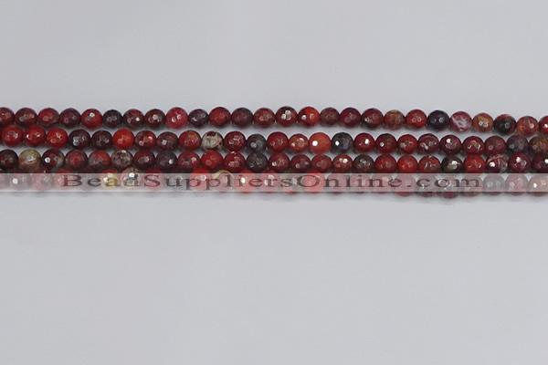 CBD375 15.5 inches 4mm faceted round poppy jasper beads