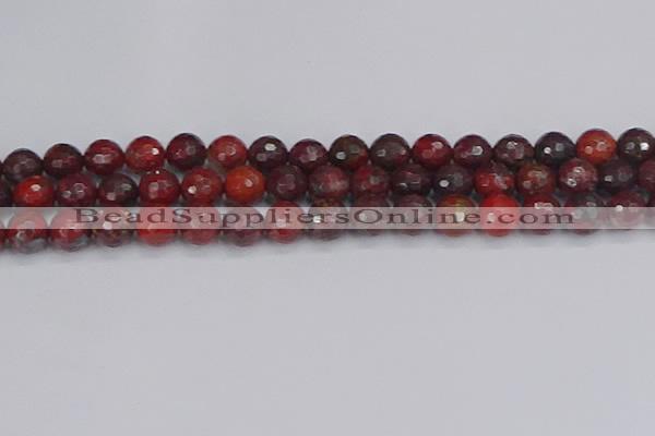 CBD378 15.5 inches 10mm faceted round poppy jasper beads