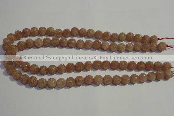 CBQ14 15.5 inches 10mm carved round strawberry quartz beads