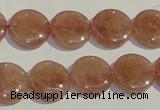 CBQ17 15.5 inches 14mm flat round strawberry quartz beads wholesale