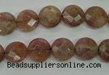 CBQ241 15.5 inches 10mm faceted coin strawberry quartz beads