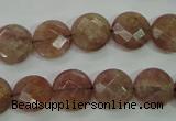 CBQ242 15.5 inches 12mm faceted coin strawberry quartz beads