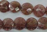 CBQ243 15.5 inches 14mm faceted coin strawberry quartz beads